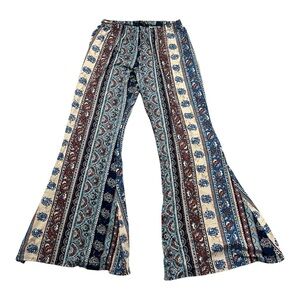 Forever 21 Navy, Cream & Brown Paisley Wide-Leg Pants